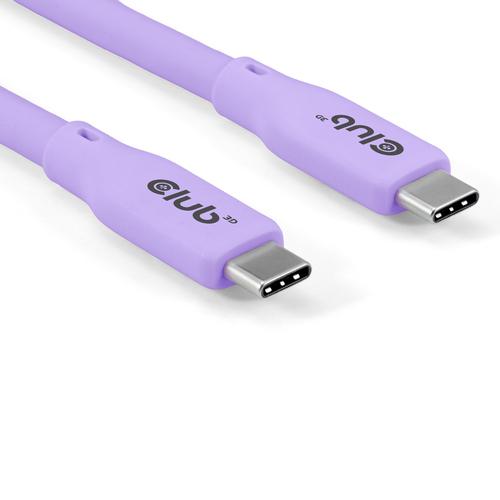 CLUB3D USB C oplaadkabel paars siliconen & tangle-free