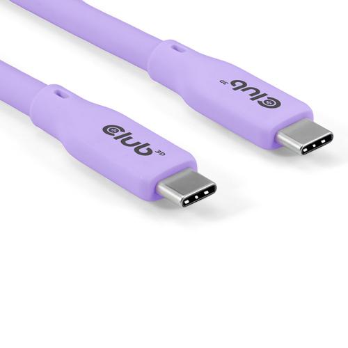 CLUB3D USB C oplaadkabel paars siliconen & tangle-free