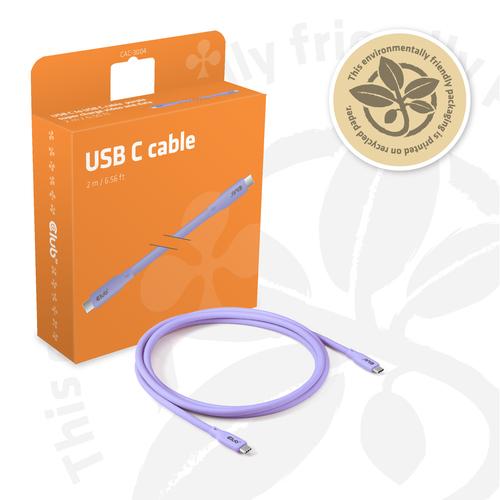 CLUB3D USB C oplaadkabel paars siliconen & tangle-free
