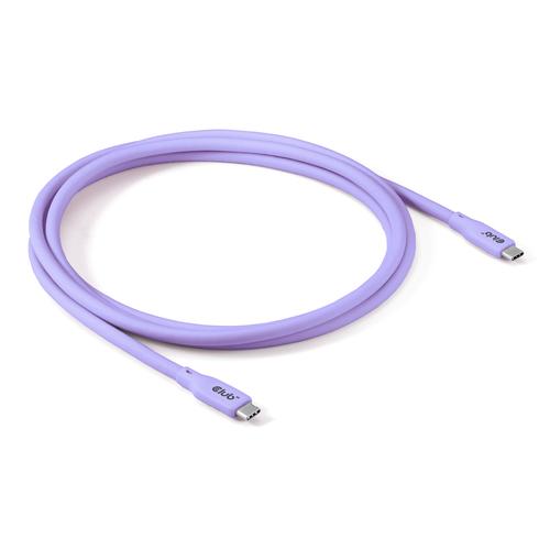 CLUB3D USB C oplaadkabel paars siliconen & tangle-free