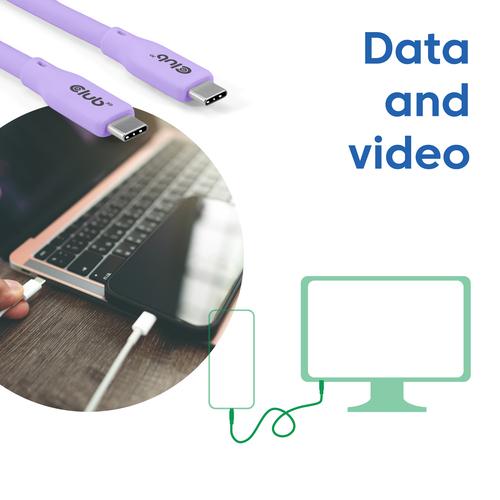 CLUB3D USB C oplaadkabel paars siliconen & tangle-free