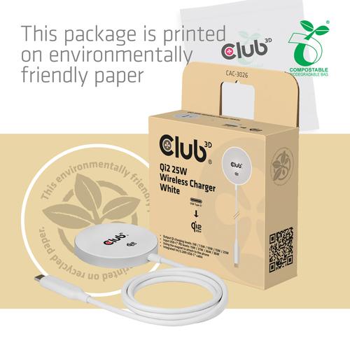 CLUB3D CAC-3027 Qi2 25W draadloze oplader zwart Qi 2.2 MagSafe-compatibel magnetisch pad