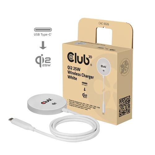 CLUB3D CAC-3027 Qi2 25W draadloze oplader zwart Qi 2.2 MagSafe-compatibel magnetisch pad