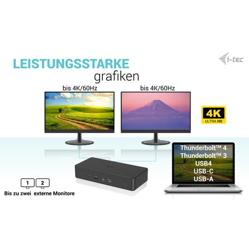 i-tec USB 3.0 / USB-C / Thunderbolt 3 Professional Dual 4K Display Docking Station Generation 2 + Power Delivery 100W