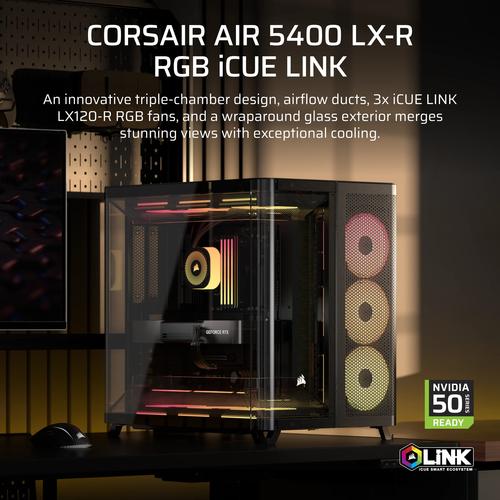 Corsair AIR 5400 LX-R RGB iCUE LINK Midi Tower Zwart