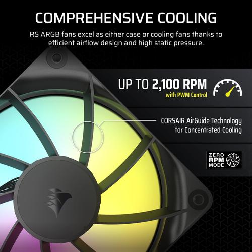 Corsair RS120 ARGB Computer behuizing Ventilator 12 cm Zwart 3 stuk(s)