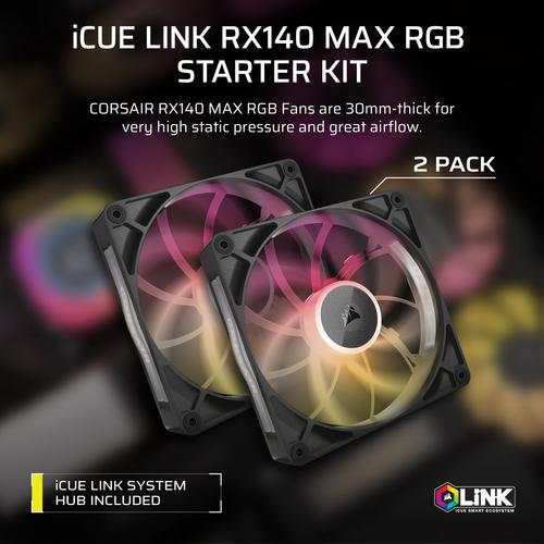 Corsair iCUE LINK RX140 MAX RGB Computer behuizing Ventilator 14 cm Zwart 2 stuk(s)