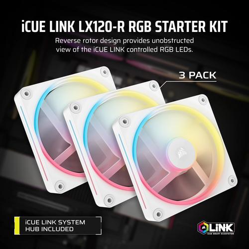 CORSAIR LX-R RGB Series iCUE LINK LX120R RGB White 120mm RGB Fan Triple Fan Kit