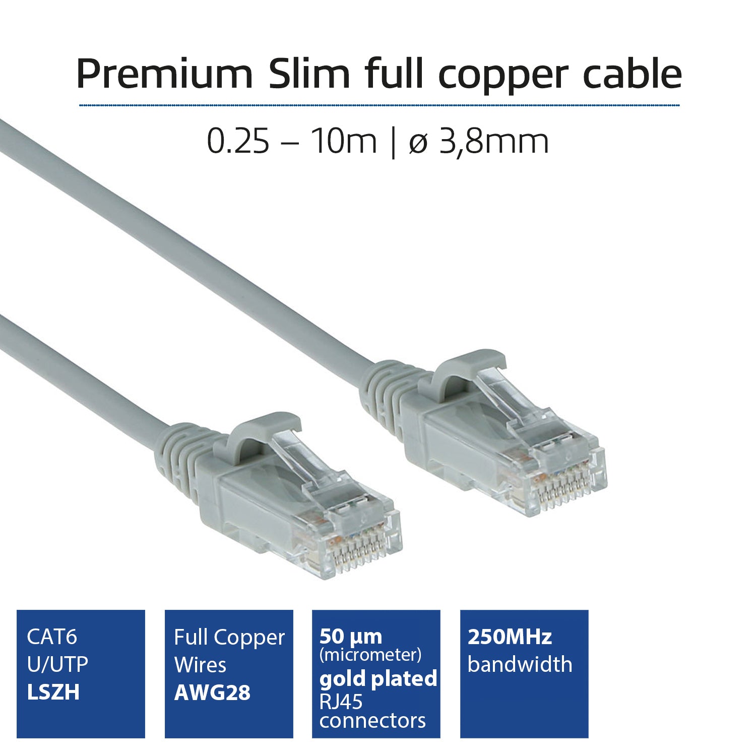 Grijze 5 meter LSZH U/UTP CAT6 datacenter slimline patchkabel snagless met RJ45connectoren - PolyBag