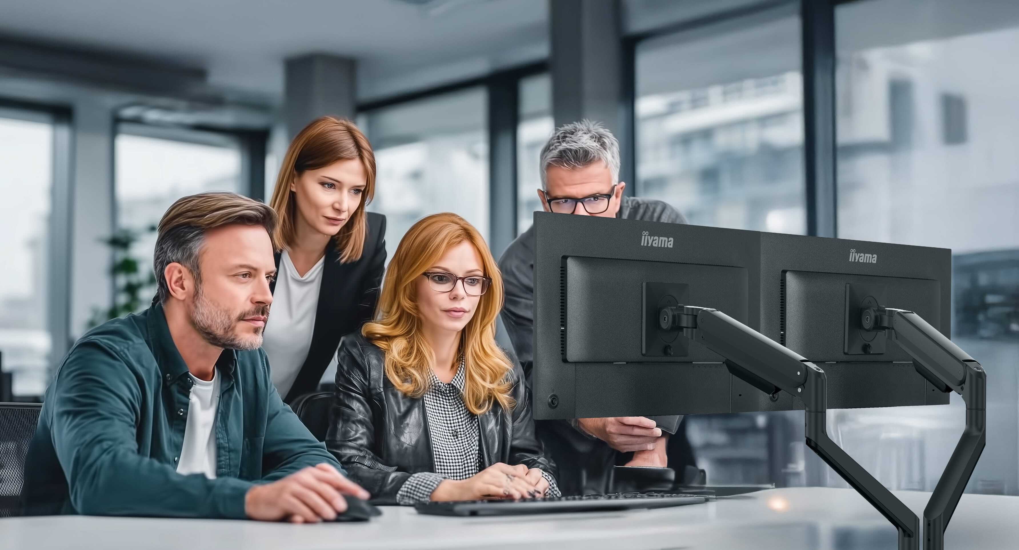 Stylish flexible deskmount for dual monitor with mechanical spring formonitors up to 32i (12kg) Pivot Bearing head structure Smooth operation