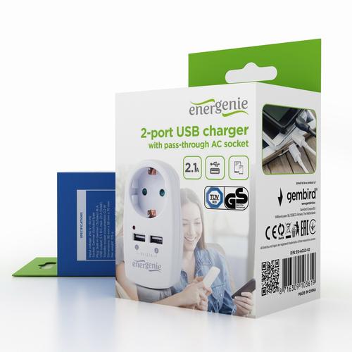 Gembird EG-ACU2-02 oplader voor mobiele apparatuur Universeel Wit AC Binnen