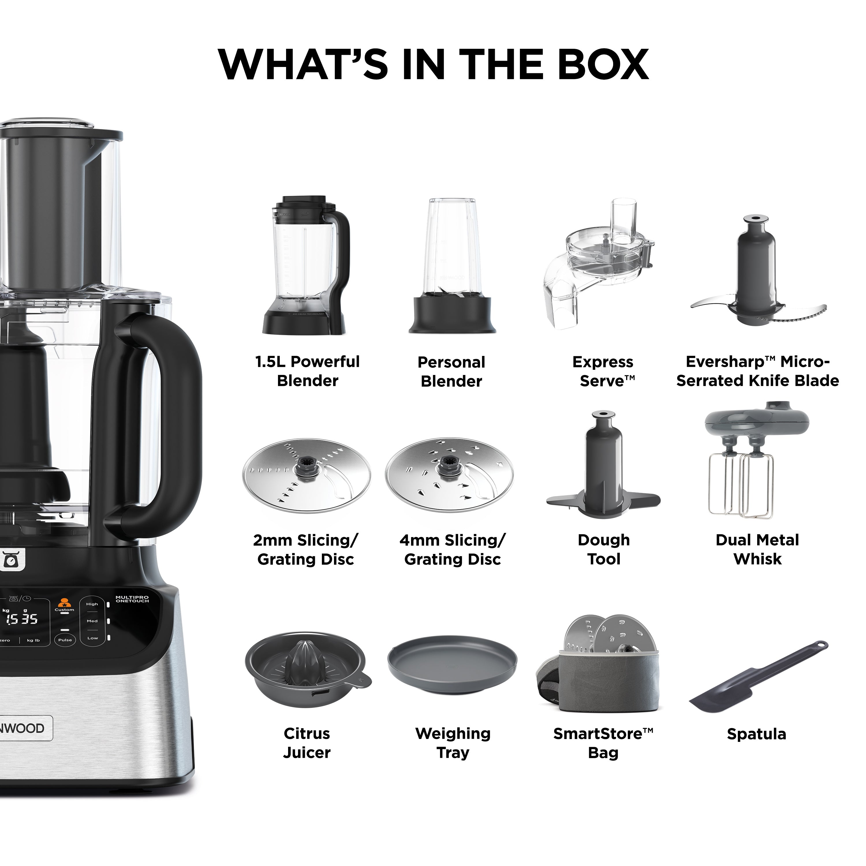 1000W BASIS V. GEBORSTELD METAAL 3L KOM 1 5L PLASTIC BLENDER MESBLADDEEGMES 2MM & 4mm SNIJ/RASP SCHIJF DIGITALE WEEGSCHAAL