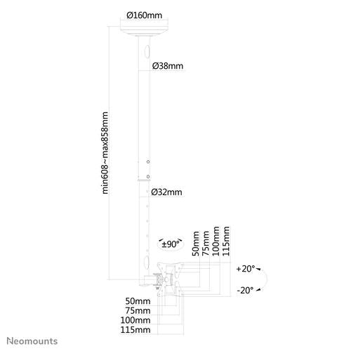 Neomounts Flat Screen Ceiling Mount (Height: 60-85 cm)