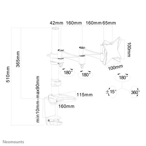 Neomounts FPMA-D1330SILVER Monitorarm 10-30