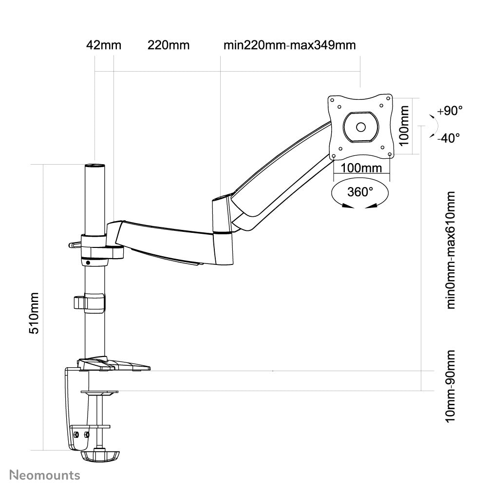 Neomounts Flat Screen Desk Mount (clamp/grommet)
