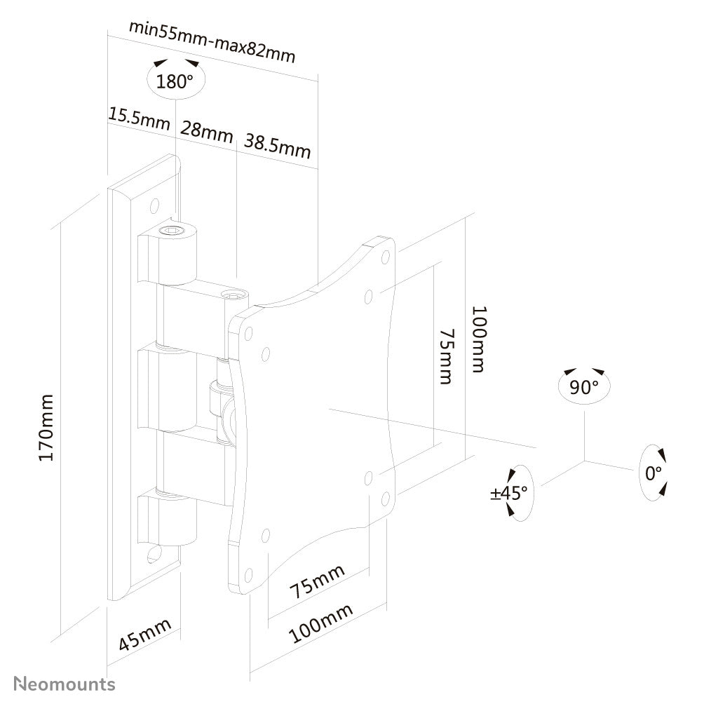 Neomounts Flat Screen Wall Mount (1 pivot & tiltable)