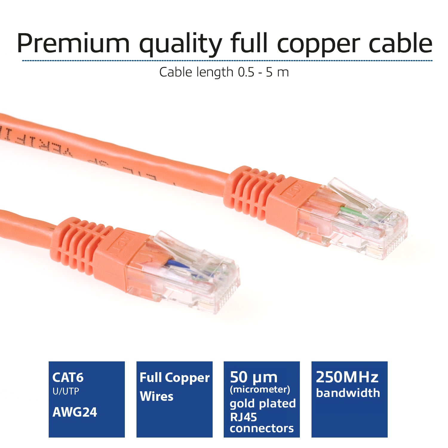 ACT Oranje 5 meter U/UTP CAT6 patchkabel met RJ45 connectoren