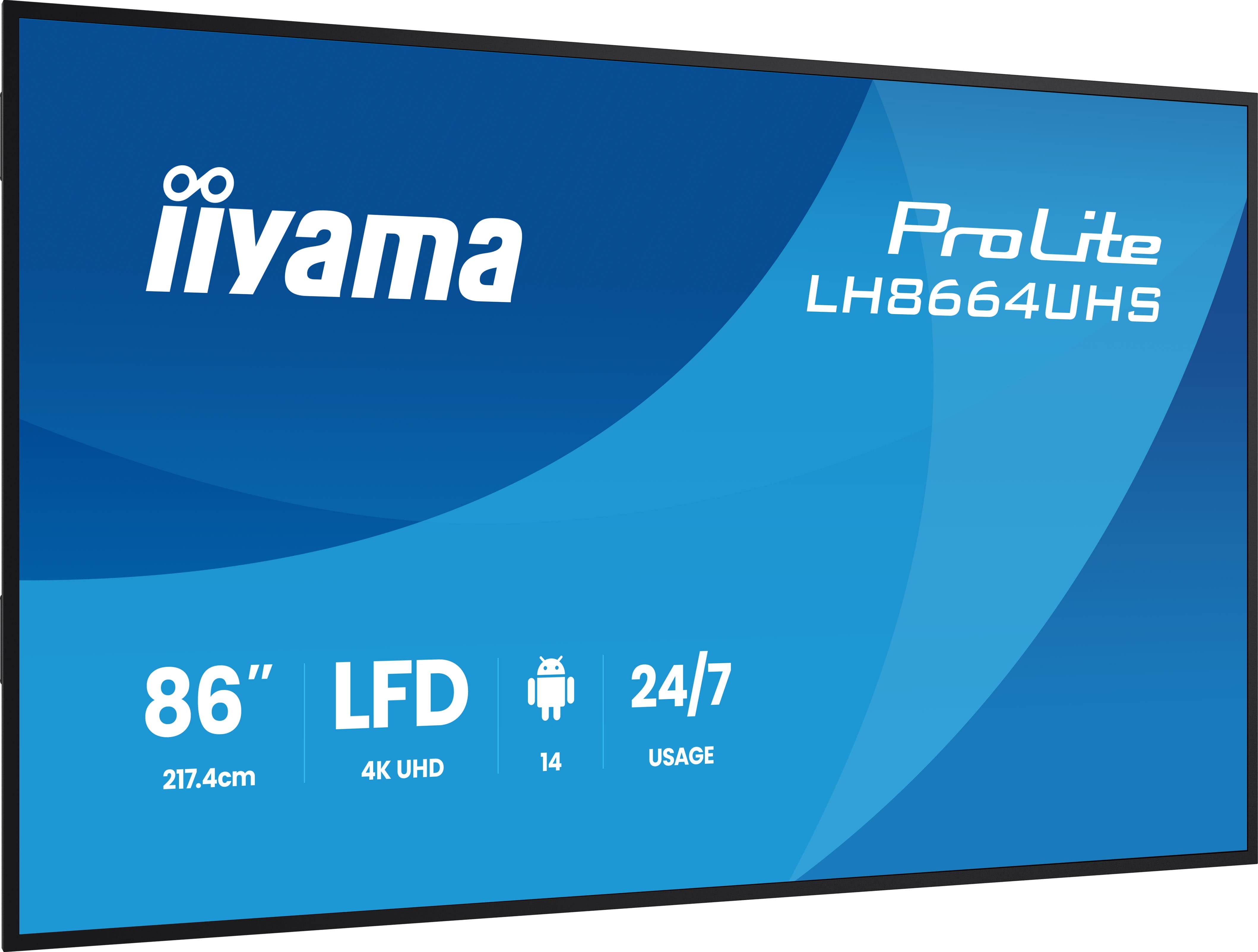 86iWIDE LCD 3840 x 2160 4K UHD IPS panel Metal front bezel Fan-lessSpeakers HDMI(2x) USB-C(DP-Alt 15 Watt)) USB 2x v2.0 450 cd/m 1200:1Static Contrast 8 ms Land
