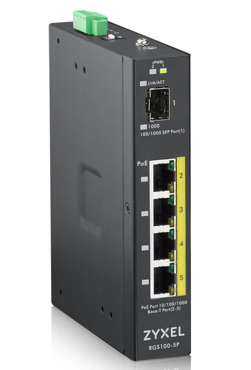 RGS100-5P 5 Port unmanaged PoE Switch 120 Watt PoE D IN Rail IP30 12-58V DC