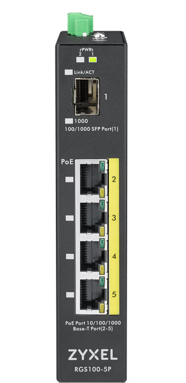 RGS100-5P 5 Port unmanaged PoE Switch 120 Watt PoE D IN Rail IP30 12-58V DC