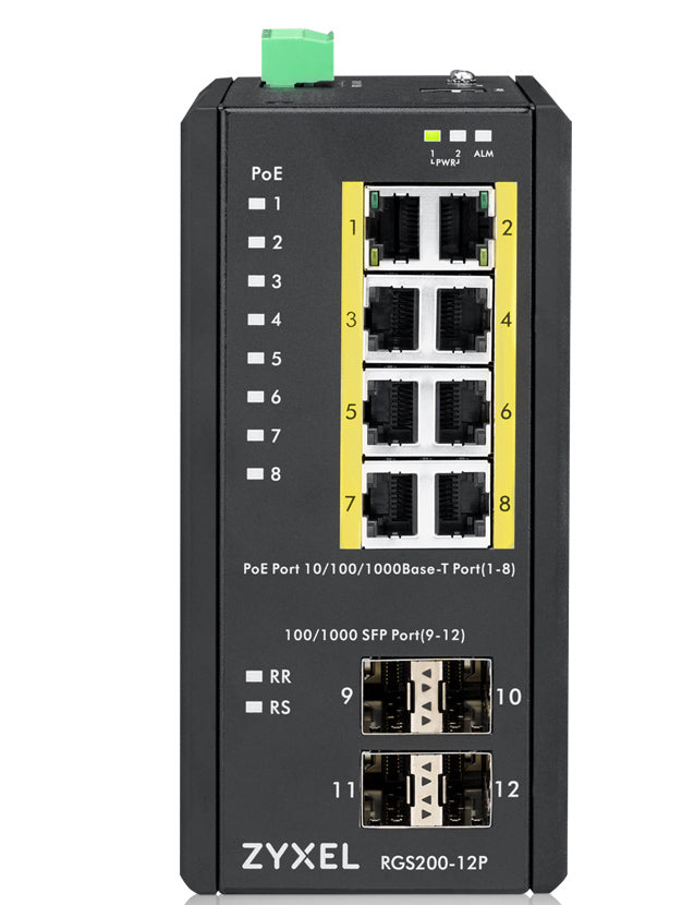 RGS200-12P 12 Port managed PoE Switch 240 Watt PoE DIN Rail IP30 12-58V DC