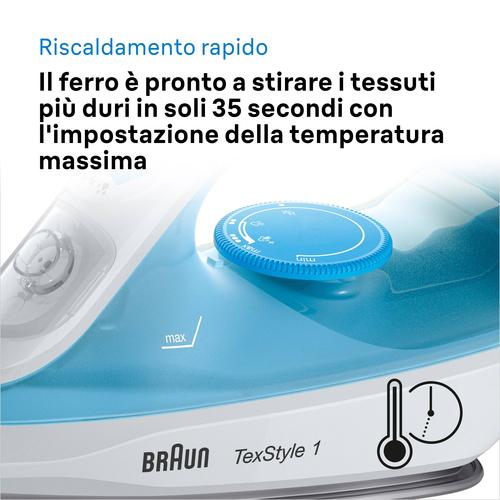 Braun TexStyle 1 SI1050BL Stoomstrijkijzer Keramische zoolplaat 2000 W Blauw, Wit
