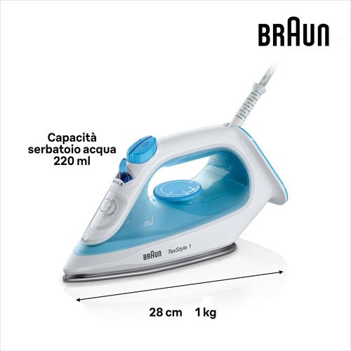 Braun TexStyle 1 SI1050BL Stoomstrijkijzer Keramische zoolplaat 2000 W Blauw, Wit