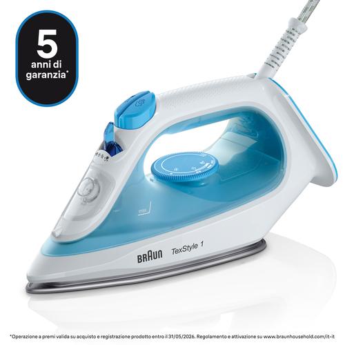 Braun TexStyle 1 SI1050BL Stoomstrijkijzer Keramische zoolplaat 2000 W Blauw, Wit