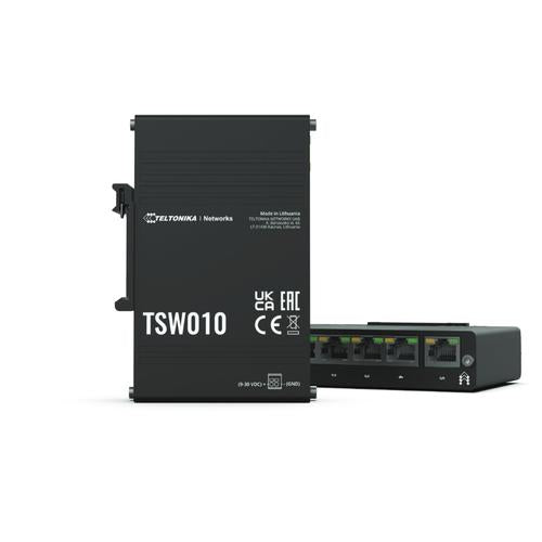 Teltonika TSW010 DIN Rain Switch 5 x Fast Ethernet (10/100) Power over Ethernet (PoE) Zwart