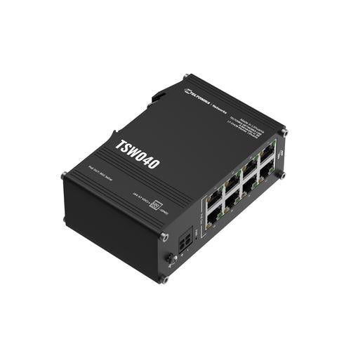 Teltonika NETWORKS TSW040 8-Port PoE+ Switch Unmanaged Fast Ethernet (10/100) Power over Ethernet (PoE) Zwart
