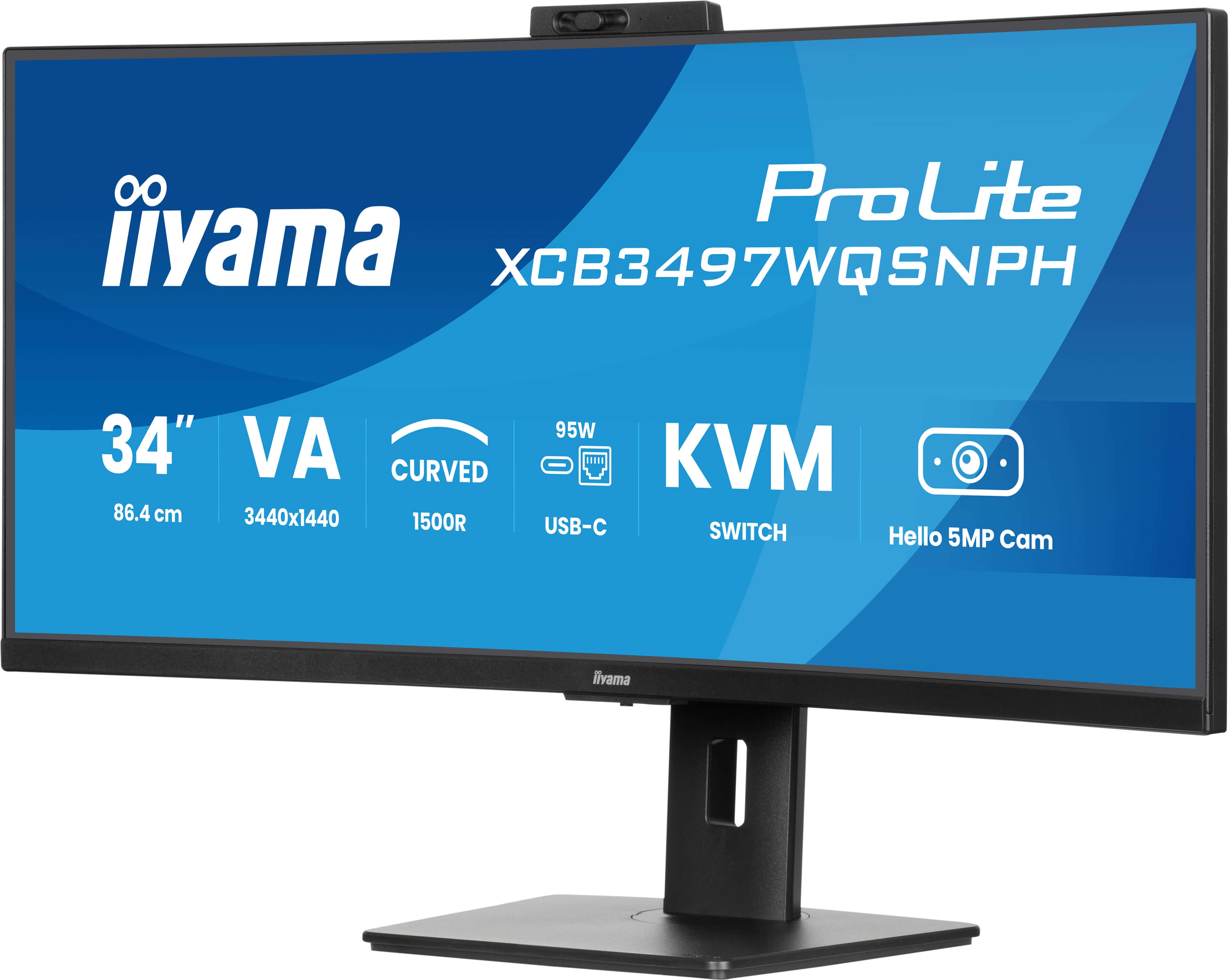 34iWIDE LCD 3440 x 1440 UWQHD Curved VApanel LED Bl. Built-in 5 MP Windows Hello Webcam & Microphone USB-Hub (2xOut v3.2 + 2xUSB-C(7 5 Watt)) FreeSync Premium