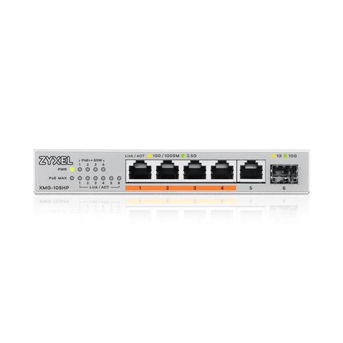 Zyxel XMG-105HP Unmanaged 2.5G Ethernet (100/1000/2500) Power over Ethernet (PoE) Zilver