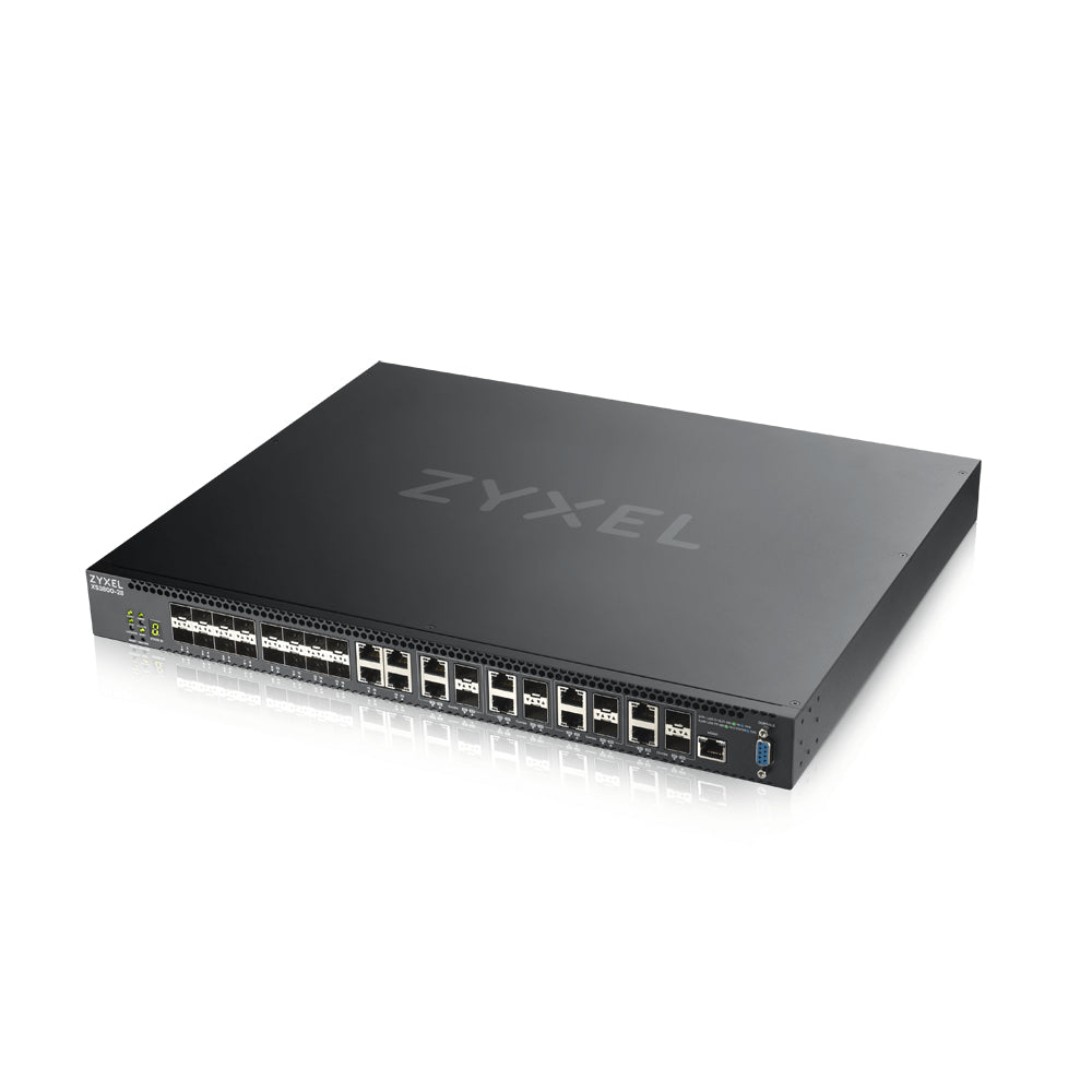 Zyxel XS3800-28  28-port 10GbE L2+ Switch  MultiGig  12x 10G Copper  8x 10G dual pers.  8x 10G SFP+. Dual PSU