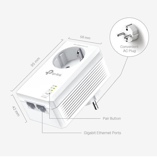TP-Link AV1000 2-Port Gigabit Passthrough Powerline Starter  Kit
