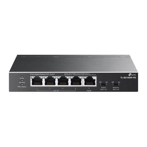 TP-Link 5-Port Gigabit Desktop Switch with 4-Port PoE 5 Gigabit RJ45 ports including 4 PoE ports 56W PoE Power supply steel case