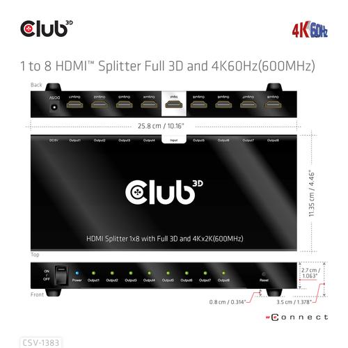Club 3D 1 to 8 HDMI Splitter Full 3D and 4K60Hz