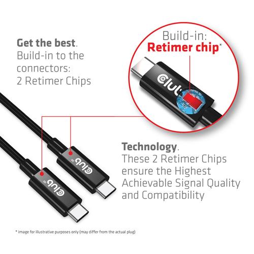 Club 3D USB4 Gen3x2 Type-C Bi-Directional Cable8K60Hz or 4K120Hz Data 40Gbps PD 240W(48V/5A) EPR M/M 3m