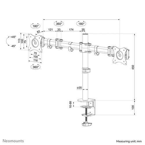 Neomounts Neomounts Flat Screen Desk mount (10-27i) desk clamp/grommet