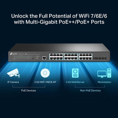 TP-Link JetStream 24-Port 2.5GBASE-T and 4-Port10GE SFP+ L2+ Managed Switch with 16-Port PoE+ & 8-Port PoE++