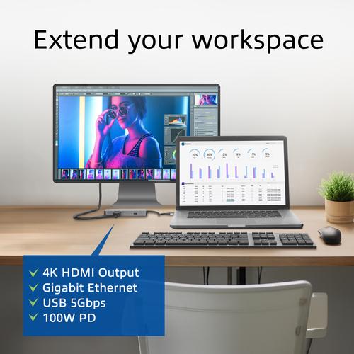 ACT USB-C 4K docking station for 1 HDMI monitor Ethernet USB-C USB-A card reader and PD pass-through