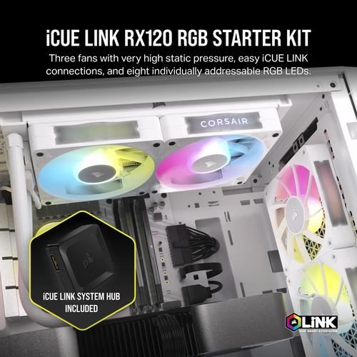 Corsair CORSAIR RX RGB Series iCUE LINK RX120 RGB White 120mm RGB Fan Triple Fan Kit