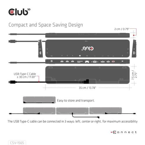 Club 3D USB Gen1 Type-C Triple Display DP1.4 Alt mode Smart PD3.0 Charging Dock with 100 Watt Power Supply