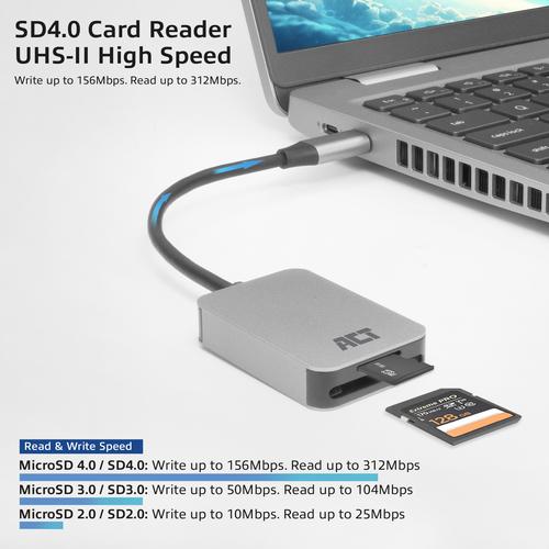 ACT USB-C card reader for SD and micro SD SD 4.0 UHS-II