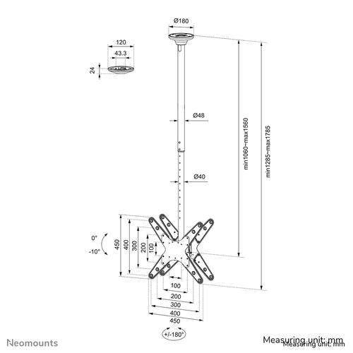 Neomounts Neomounts Back to Back Screen Ceiling Mount (Height: 106-156 cm)
